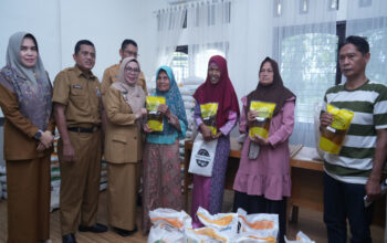 Wakil Bupati Kampar Dr.Misharti.S.Ag.M.Si Serahkan Bantuan Sembako Dari Bapanas di Desa Sawah