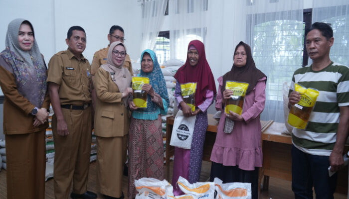 Wakil Bupati Kampar Dr.Misharti.S.Ag.M.Si Serahkan Bantuan Sembako Dari Bapanas di Desa Sawah