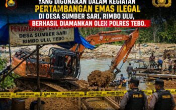 Dua Unit Exapator di Amankan Polres Tebo Terkait Tambang Emas Ilegal di Rimbo Ulu