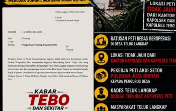 Ratusan Alat Tambang Emas Ilegal, Bebas Beroperasi Tidak Jauh Dari Kapolsek Sumay dan Kapolres Tebo