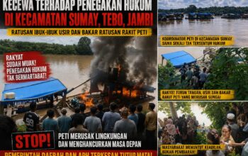 Kecewa Terhadap Kepolisian,Mak-Mak di Tebo,Usir ratusan Rakit peti dan Bakar