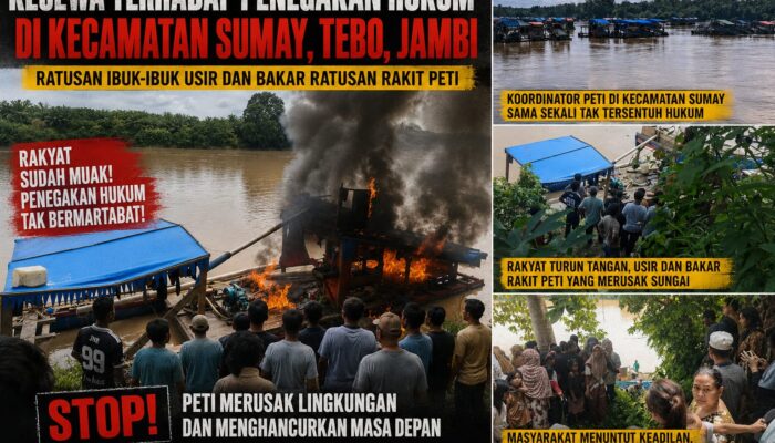 Kecewa Terhadap Kepolisian,Mak-Mak di Tebo,Usir ratusan Rakit peti dan Bakar